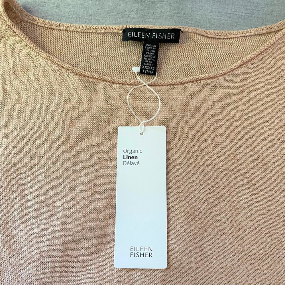 Eileen Fisher Dune Organic Linen Delave Bateau Neck Box-Top Sweater -Size XXS/XS - Picture 4 of 5